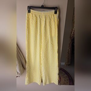 Aerie NWT Yellow Striped Wide-Leg Seersucker Pants